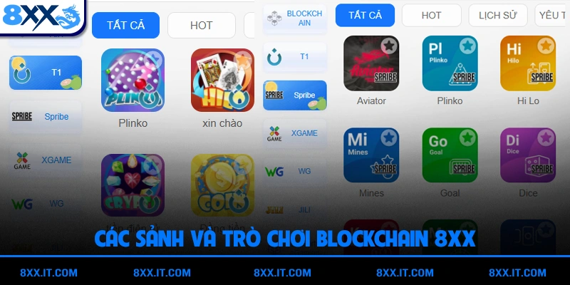 Tổng hợp các sảnh và trò chơi Blockchain 8XX